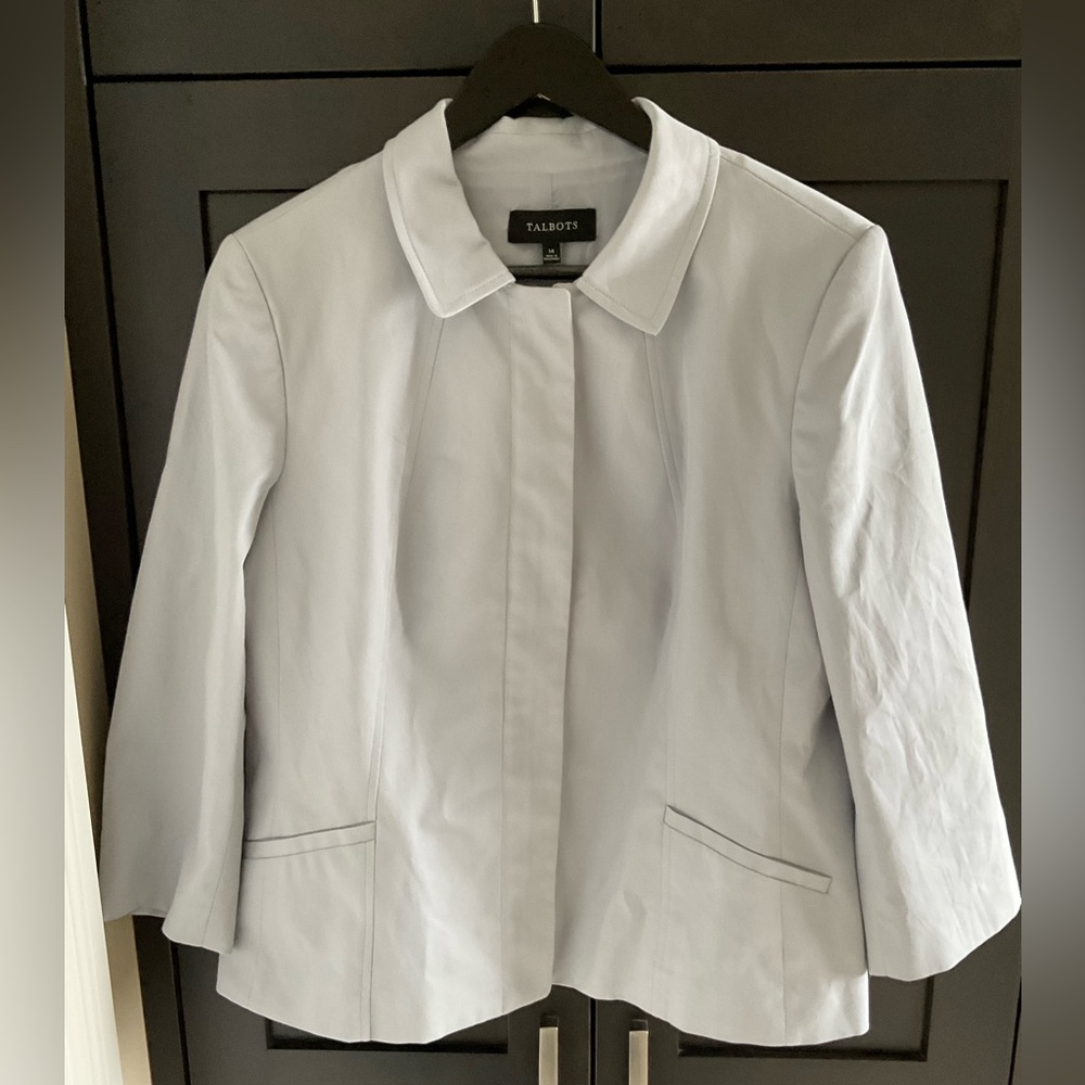 🌸 🤍 Talbots Women's Light Gray Cotton Blend Lined Zip Up Blazer Sz 14 L EUC